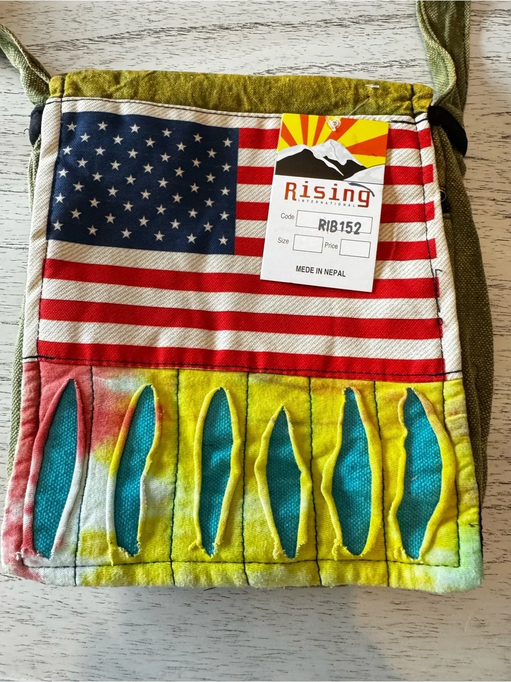 Rising International American Flag Tie Dye Crossbody RIB152 Made in Nepal NWT